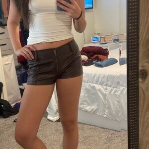 NWT low rise brown leather micro shorts